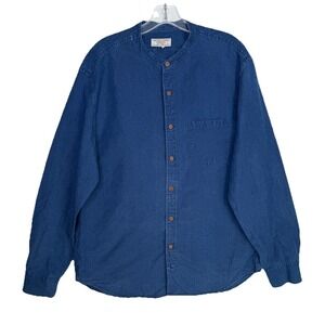 Wallace & Barnes Chambray Shirt Men Large Blue Linen Blend Mandarin Collar Prep